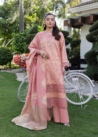Pakistani Designer Coral Orange Jacquard Salwar Kameez Online in KSA Riyadh Saudi Arabia Oman Bahrain Qatar