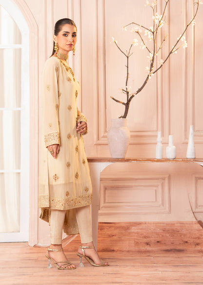 Pakistani Designer Cream Chiffon Raw Silk Salwar Kameez Online in KSA Riyadh Saudi Arabia Oman Bahrain Qatar