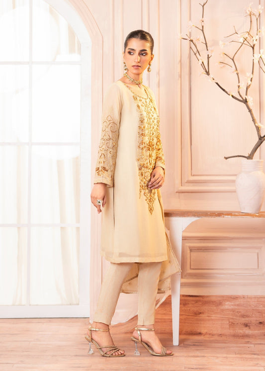 Pakistani Designer Cream Chiffon Salwar Kameez Online in KSA Riyadh Saudi Arabia Oman Bahrain Qatar