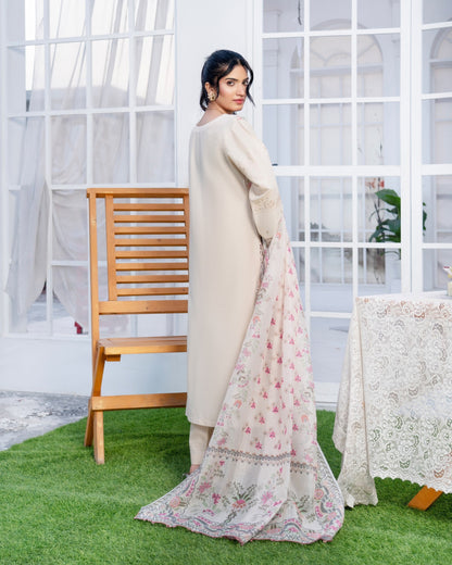 Pakistani Designer Cream Embroidered Cotton Salwar Kameez Online in KSA Riyadh Saudi Arabia Oman Bahrain Qatar