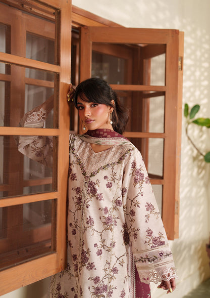 Pakistani Designer Cream Embroidered Lawn Suit Online in KSA Riyadh Saudi Arabia Oman Bahrain Qatar