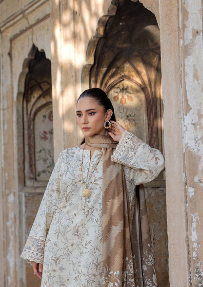 Pakistani Designer Cream Lawn Salwar Kameez Online in KSA Riyadh Saudi Arabia Oman Bahrain Qatar