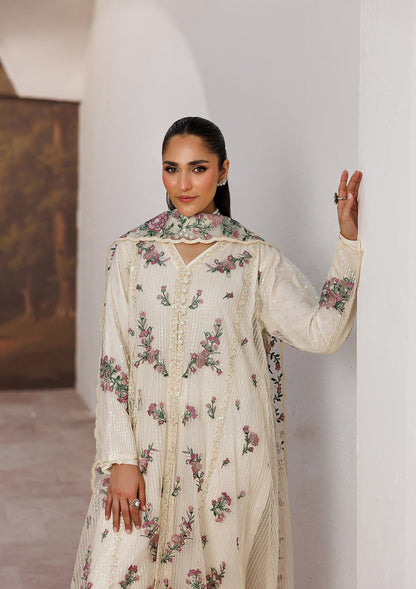 Pakistani Designer Cream Raw Silk Embroidered Salwar Kameez Online in KSA Riyadh Saudi Arabia Oman Bahrain Qatar