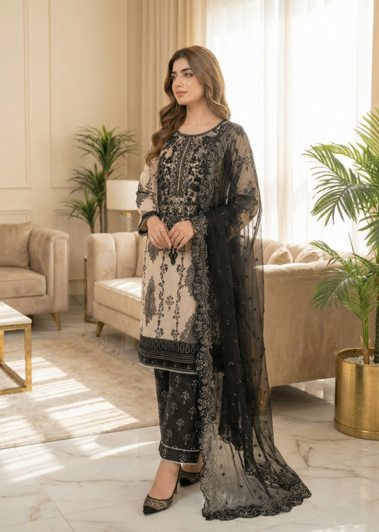 Pakistani Designer Cream Raw Silk Farshi Shalwar Online in KSA Riyadh Saudi Arabia Oman Bahrain Qatar