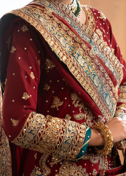 Pakistani Designer Crimson Chiffon Salwar Kameez Online in KSA Riyadh Saudi Arabia Oman Bahrain Qatar