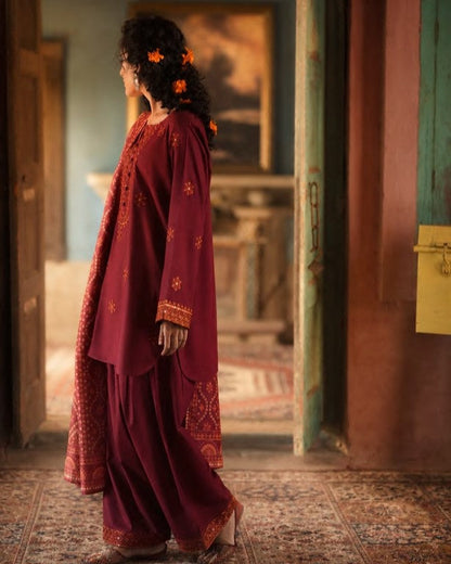 Pakistani Designer Crimson Embroidered Suit Online in KSA Riyadh Saudi Arabia Oman Bahrain Qatar