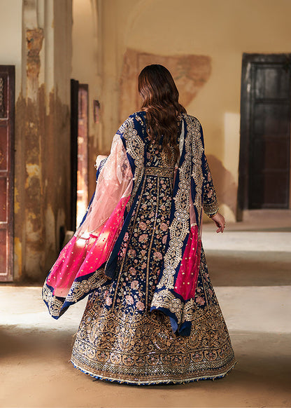 Pakistani Designer Dark Blue Chiffon Salwar Kameez Online in KSA Riyadh Saudi Arabia Oman Bahrain Qatar