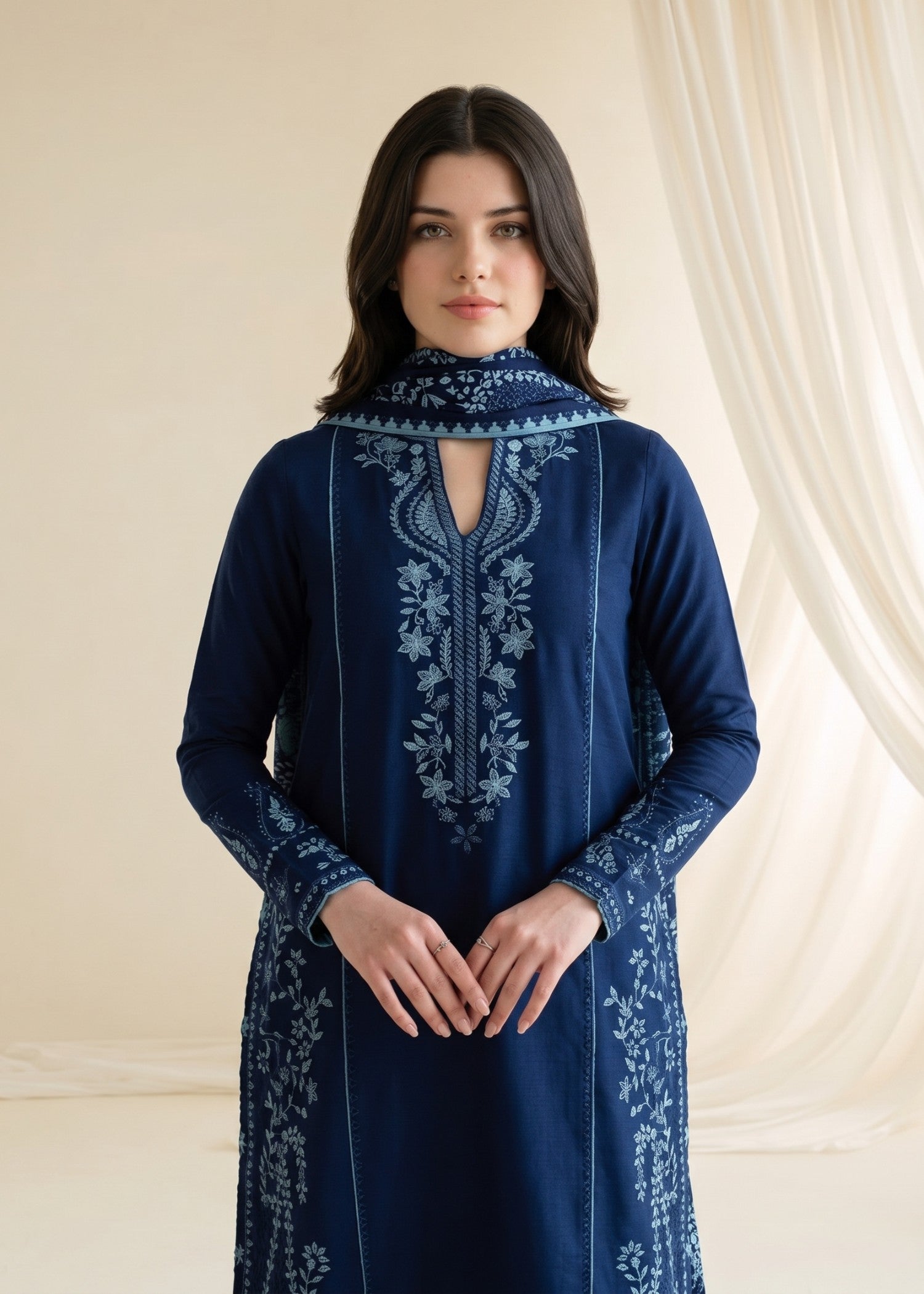 Pakistani Designer Dark Blue Cotton Kurta Pajama Online in KSA Riyadh Saudi Arabia Oman Bahrain Qatar