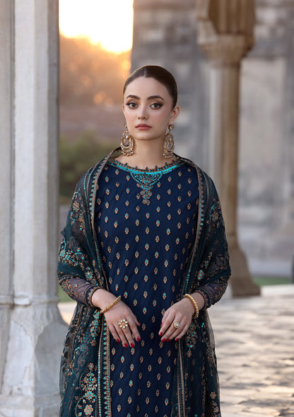 Pakistani Designer Dark Blue Net Salwar Suit Online in KSA Riyadh Saudi Arabia Oman Bahrain Qatar