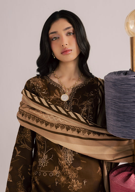 Pakistani Designer Dark Brown Lawn Suit Online in KSA Riyadh Saudi Arabia Oman Bahrain Qatar