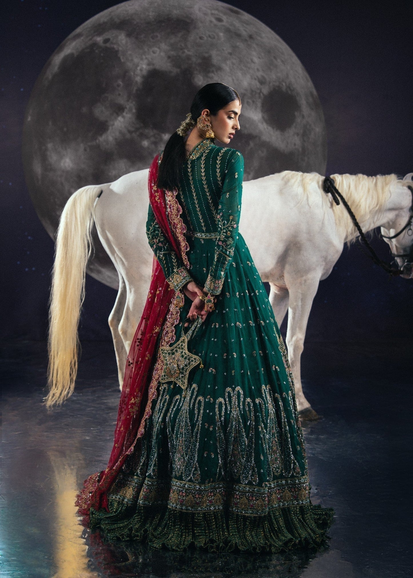 Pakistani Designer Dark Green Chiffon Salwar Kameez Online in KSA Riyadh Saudi Arabia Oman Bahrain Qatar