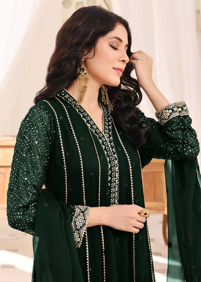 Pakistani Designer Dark Green Chiffon Salwar Kameez Online in KSA Riyadh Saudi Arabia Oman Bahrain Qatar