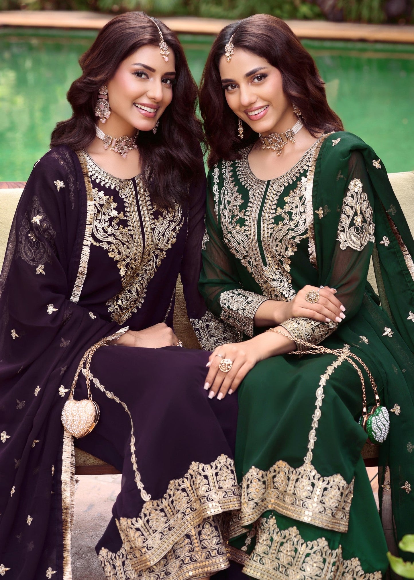 Pakistani Designer Dark Green Chiffon Salwar Kameez Online in KSA Riyadh Saudi Arabia Oman Bahrain Qatar