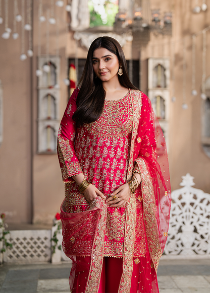 Pakistani Designer Deep Pink Charmuse Salwar Kameez Online in KSA Riyadh Saudi Arabia Oman Bahrain Qatar