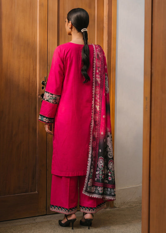 Pakistani Designer Deep Pink Lawn Suit Online in KSA Riyadh Saudi Arabia Oman Bahrain Qatar