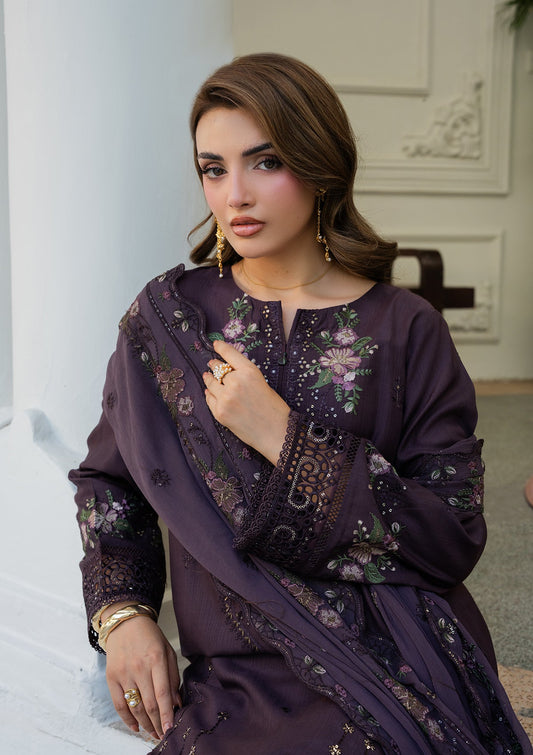 Pakistani Designer Deep Purple Cotton Embroidered Suit Online in KSA Riyadh Saudi Arabia Oman Bahrain Qatar
