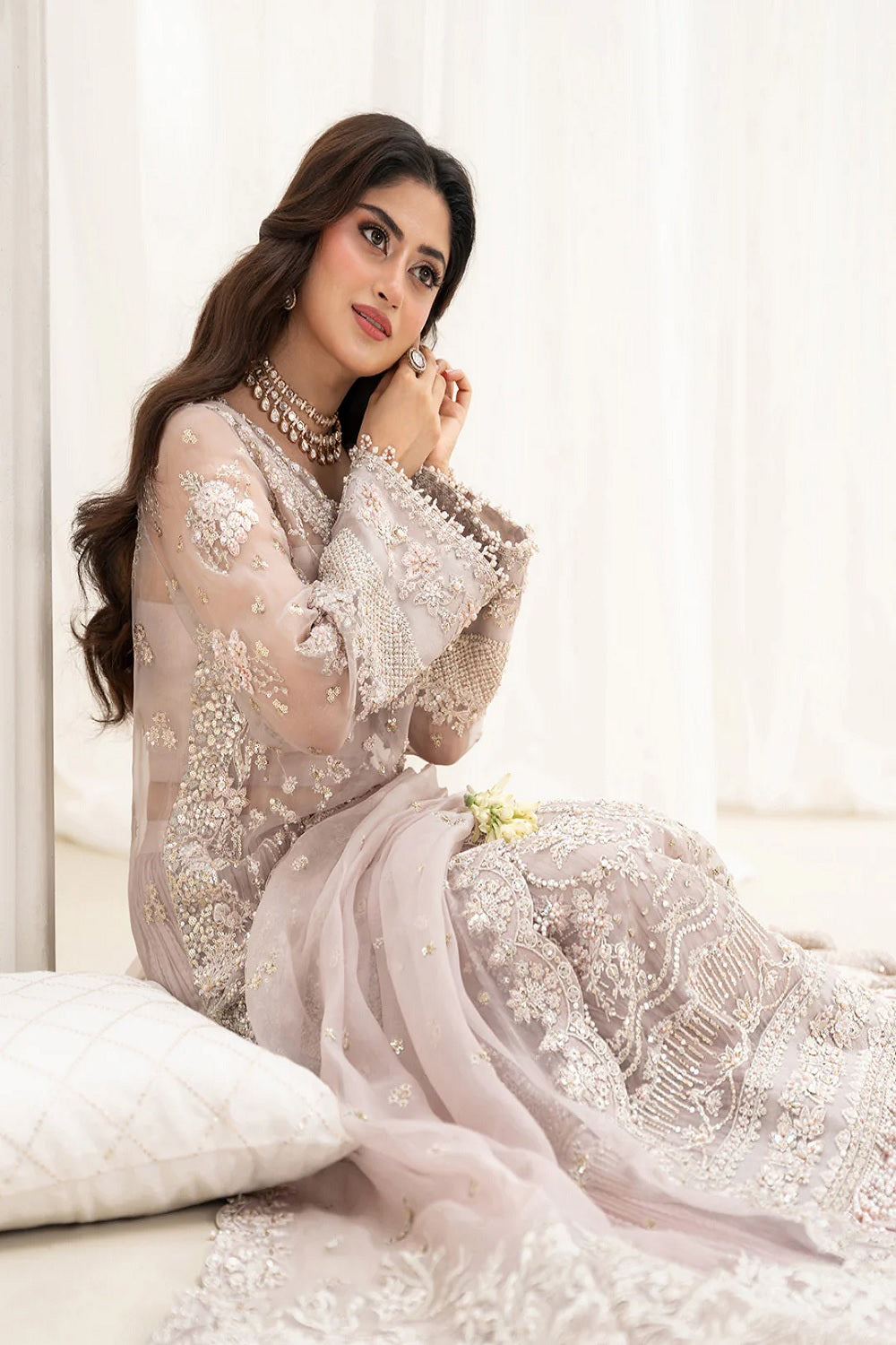 Pakistani Designer Embellished Organza Suit Online in KSA Riyadh Saudi Arabia Oman Bahrain Qatar