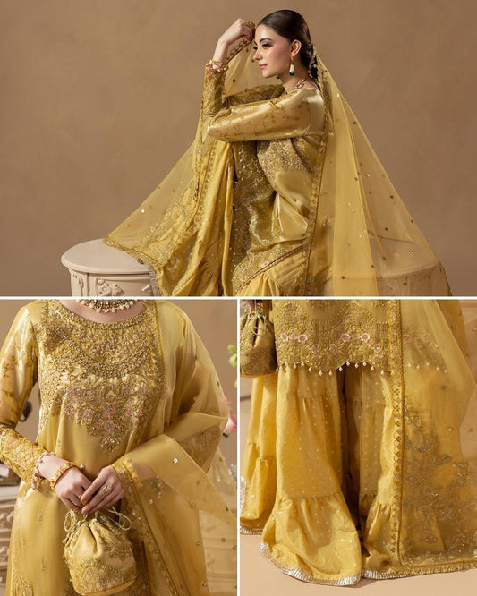 Pakistani Designer Embellished Sharara Suit Online in KSA Riyadh Saudi Arabia Oman Bahrain Qatar