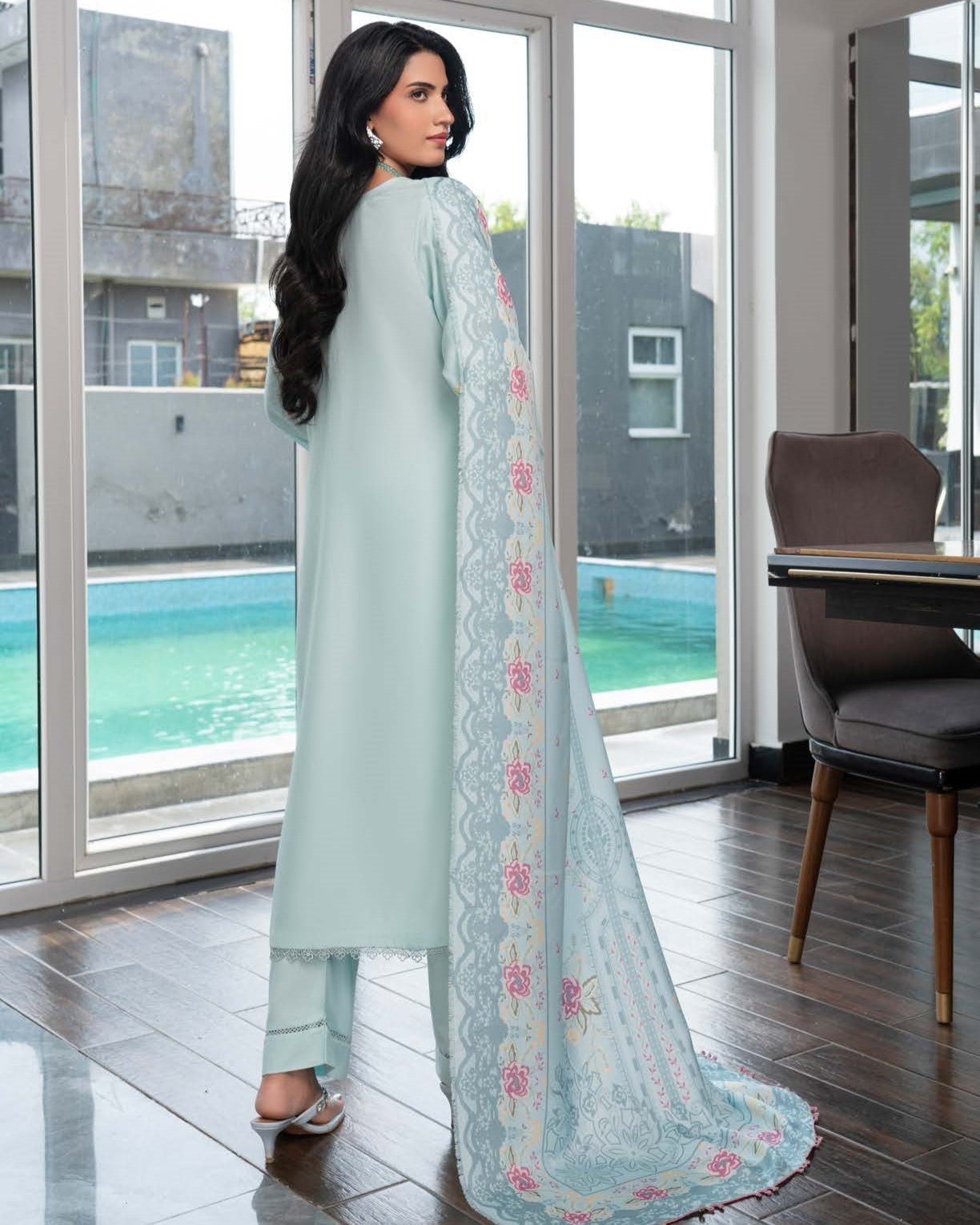 Pakistani Designer Embroidered Dhanak Suit Online in KSA Riyadh Saudi Arabia Oman Bahrain Qatar