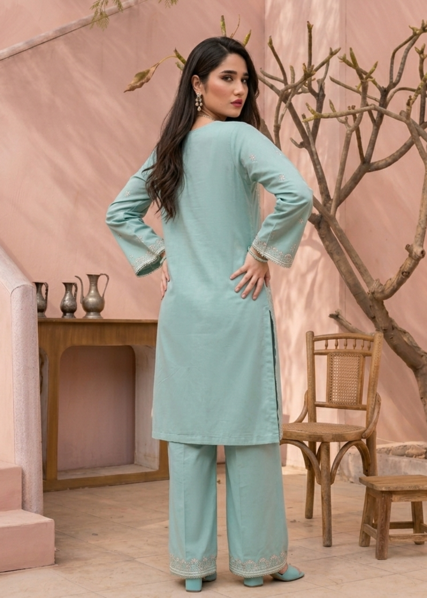 Pakistani Designer Embroidered Lawn Suit Aqua Online in KSA Riyadh Saudi Arabia Oman Bahrain Qatar