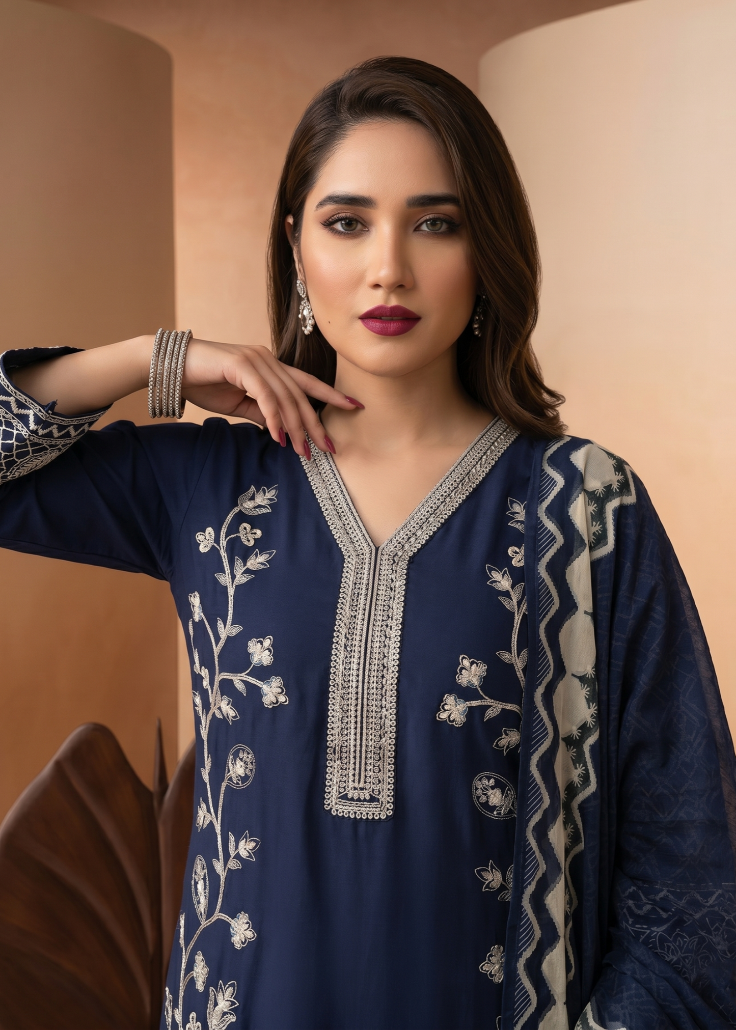Pakistani Designer Embroidered Navy Blue Lawn Suit Online in KSA Riyadh Saudi Arabia Oman Bahrain Qatar