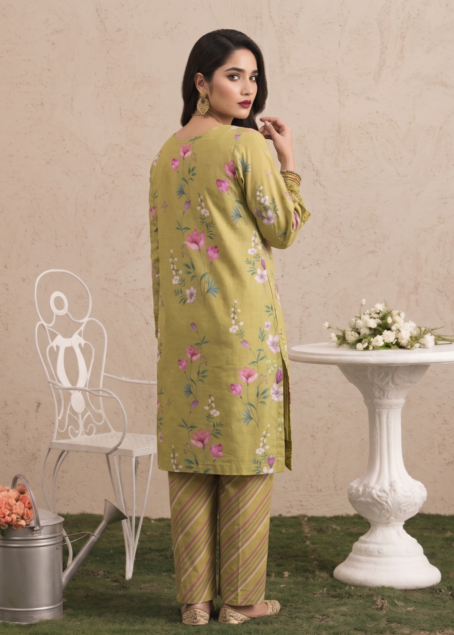 Pakistani Designer Embroidered Olive Green Suit Online in KSA Riyadh Saudi Arabia Oman Bahrain Qatar