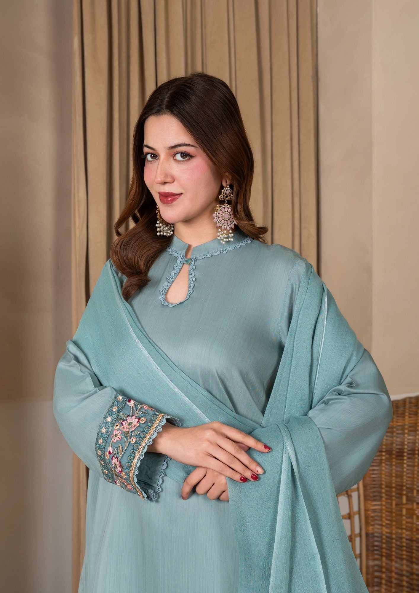 Pakistani Designer Embroidered Viscose Raw Silk Farshi Shalwar Online in KSA Riyadh Saudi Arabia Oman Bahrain Qatar