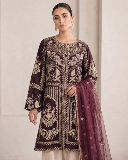 Pakistani Designer Embroidered Viscose Salwar Kameez Online in KSA Riyadh Saudi Arabia Oman Bahrain Qatar