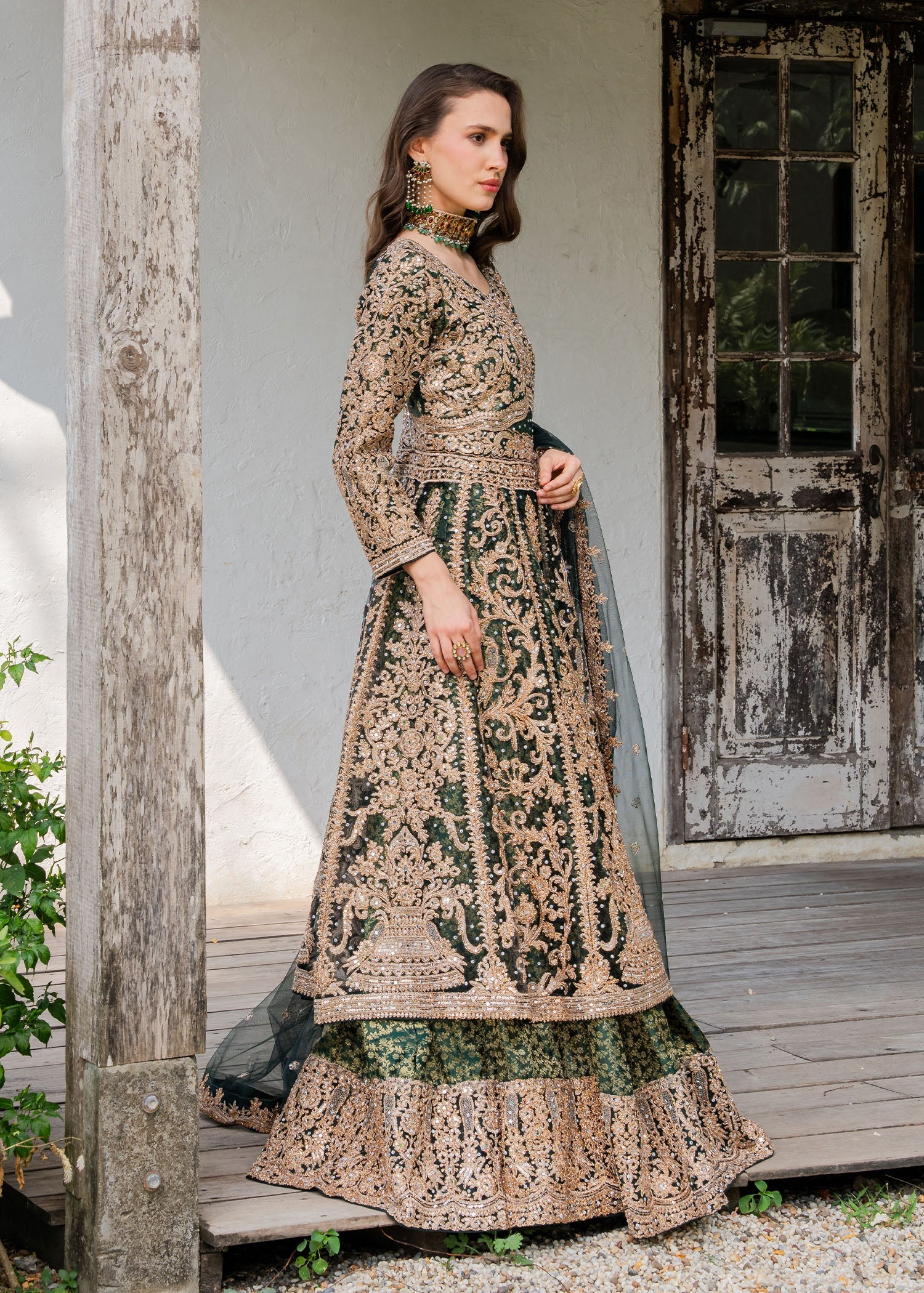 Pakistani Designer Emerald Net Wedding Outfit Online in KSA Riyadh Saudi Arabia Oman Bahrain Qatar