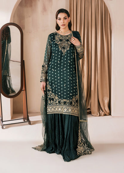 Pakistani Designer Emerald Organza Sharara Gharara Online in KSA Riyadh Saudi Arabia Oman Bahrain Qatar