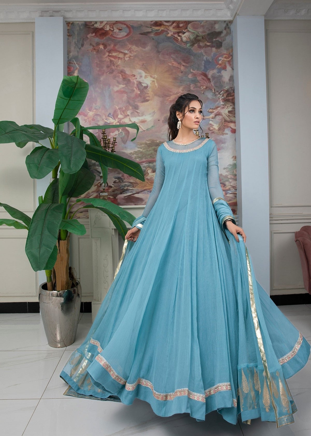 Pakistani Designer Ferozi Chiffon Sharara Suit Online in Sri Lanka India Australia