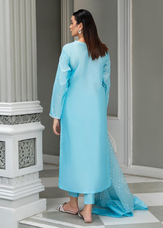 Pakistani Designer Ferozi Katan Silk Suit with Organza Dupatta Online in UK USA Canada
