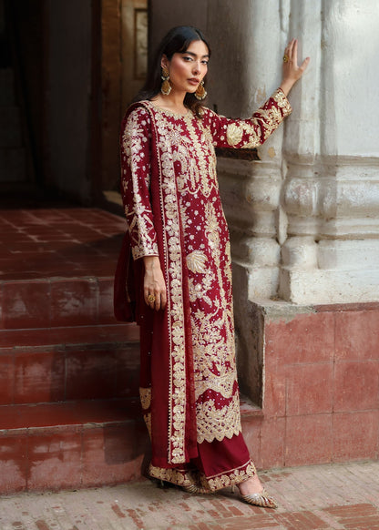 Pakistani Designer Fire Red Chiffon Salwar Kameez Online in KSA Riyadh Saudi Arabia Oman Bahrain Qatar