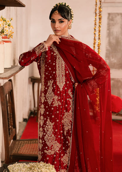 Pakistani Designer Fire Red Shamooz Salwar Kameez Online in KSA Riyadh Saudi Arabia Oman Bahrain Qatar