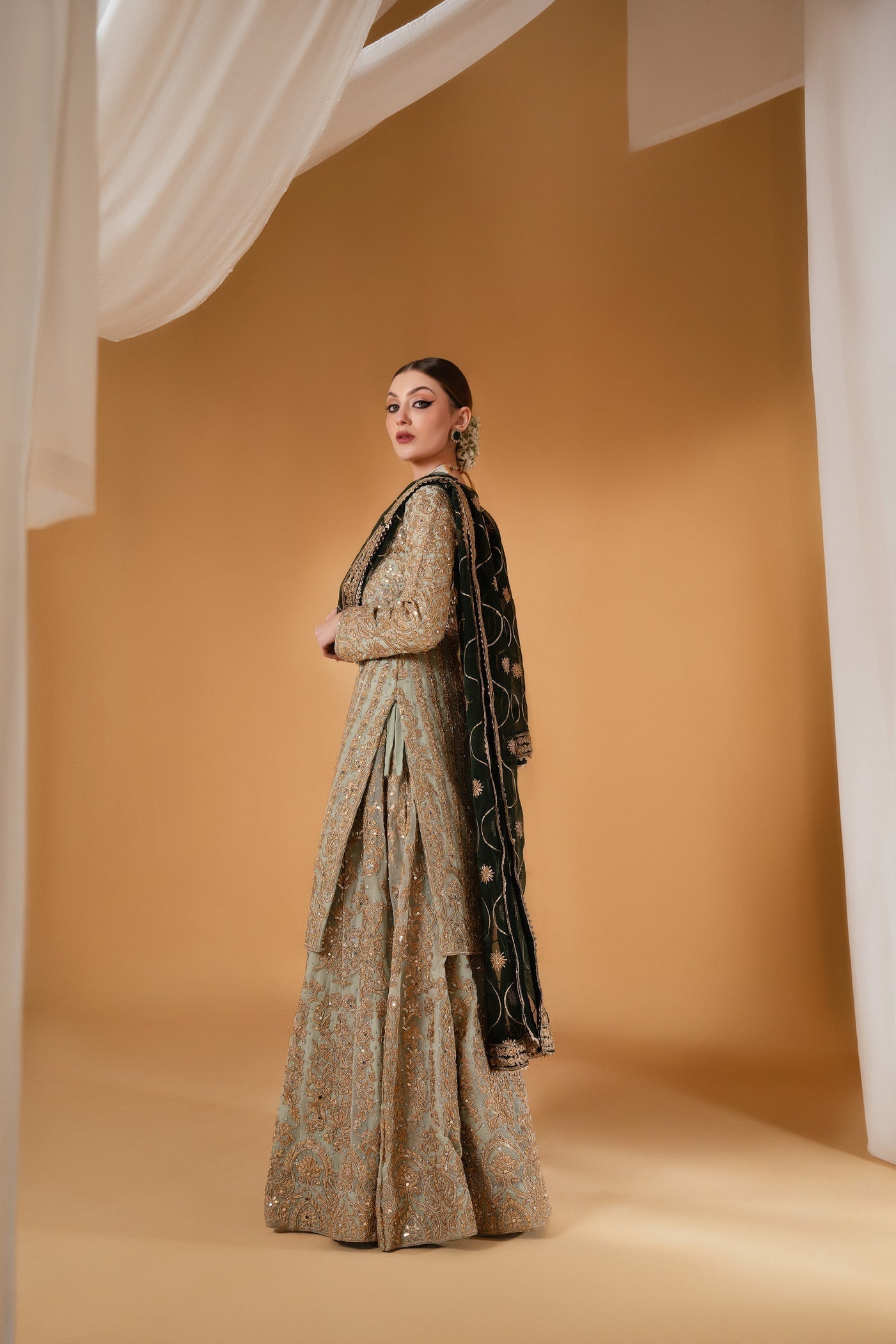 Pakistani Designer Frost Blue Chiffon Salwar Kameez Online in KSA Riyadh Saudi Arabia Oman Bahrain Qatar