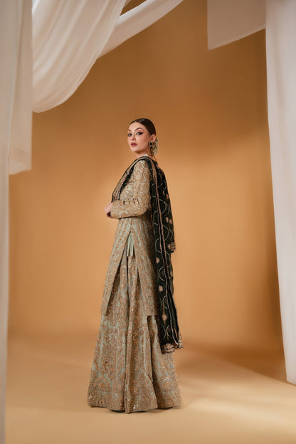 Pakistani Designer Frost Blue Chiffon Salwar Kameez Online in KSA Riyadh Saudi Arabia Oman Bahrain Qatar