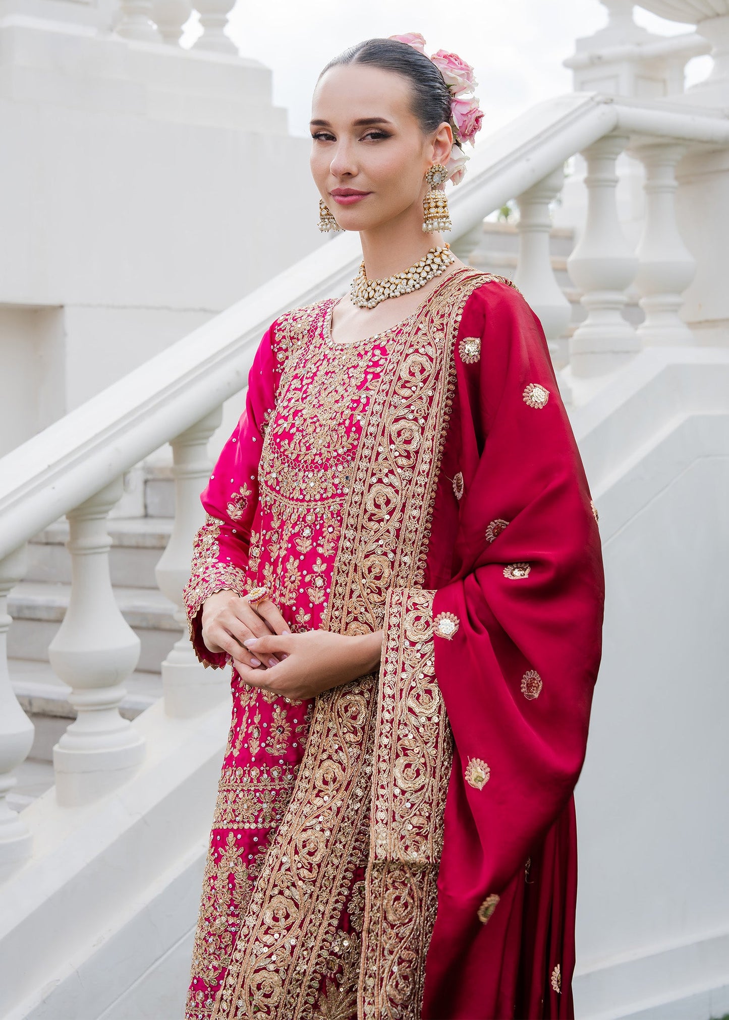 Pakistani Designer Fuchsia Embroidered Salwar Kameez Online in KSA Riyadh Saudi Arabia Oman Bahrain Qatar