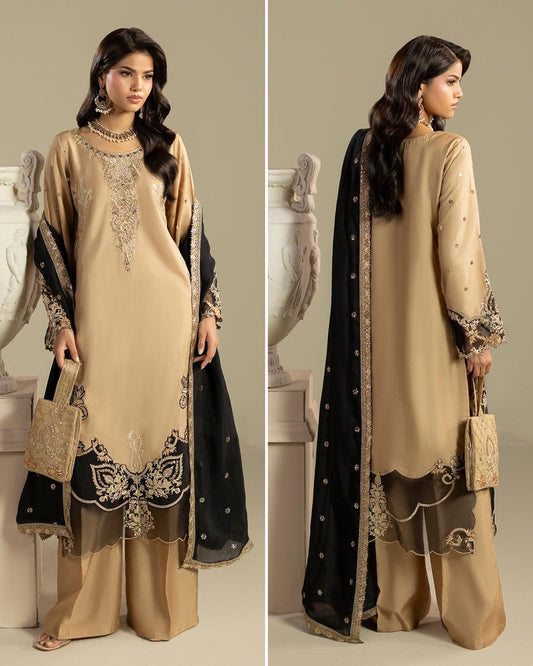 Pakistani Designer Gold Embroidered Salwar Kameez Online in KSA Riyadh Saudi Arabia Oman Bahrain Qatar