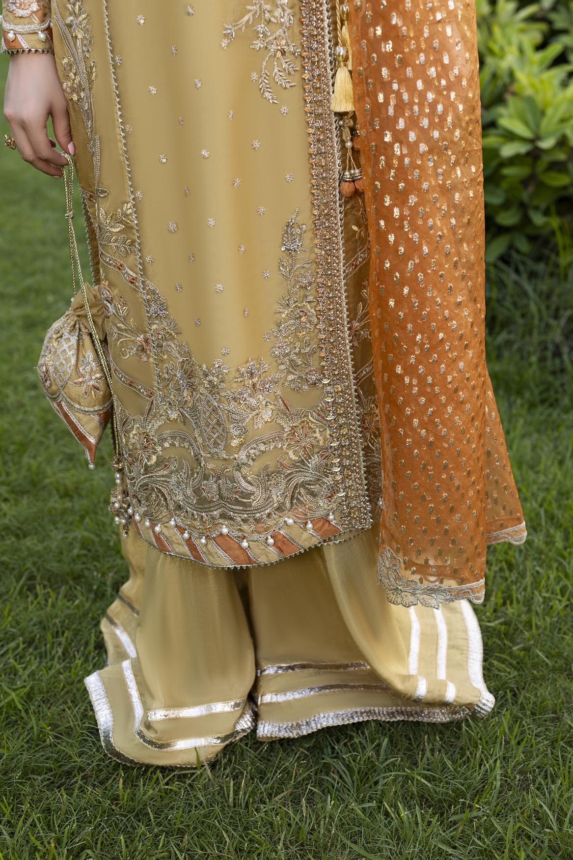 Pakistani Designer Gold Hand Embellished Organza Suit Online in KSA Riyadh Saudi Arabia Oman Bahrain Qatar