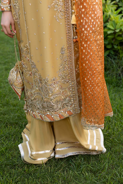 Pakistani Designer Gold Hand Embellished Organza Suit Online in KSA Riyadh Saudi Arabia Oman Bahrain Qatar