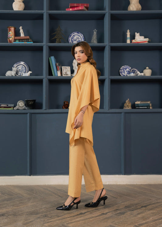 Pakistani Designer Gold Kaftan Suit Online in KSA Riyadh Saudi Arabia Oman Bahrain Qatar