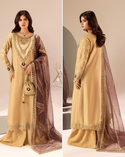 Pakistani Designer Gold Raw Silk Sharara Gharara Online in KSA Riyadh Saudi Arabia Oman Bahrain Qatar