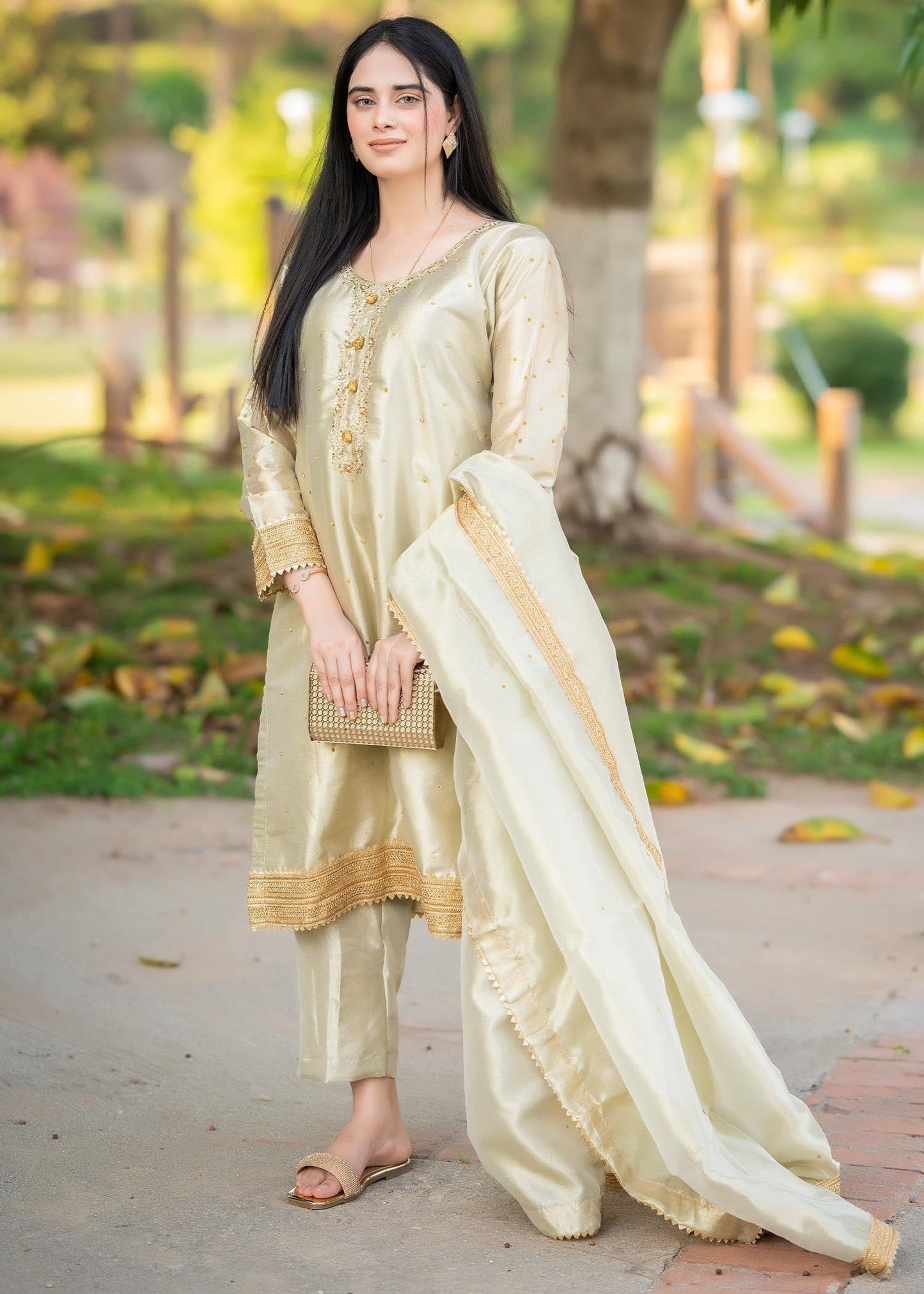 Pakistani Designer Gold Viscose Salwar Kameez Online in KSA Riyadh Saudi Arabia Oman Bahrain Qatar