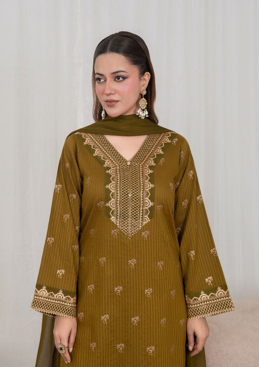 Pakistani Designer Golden Brown Lawn Salwar Kameez Online in KSA Riyadh Saudi Arabia Oman Bahrain Qatar