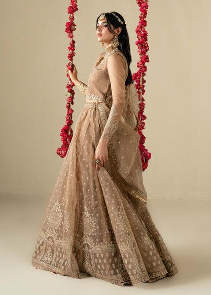 Pakistani Designer Golden Brown Organza Wedding Outfit Online in KSA Riyadh Saudi Arabia Oman Bahrain Qatar