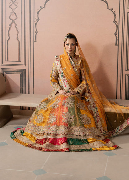 Pakistani Designer Golden Orange Sharara Gharara Online in UK USA Canada