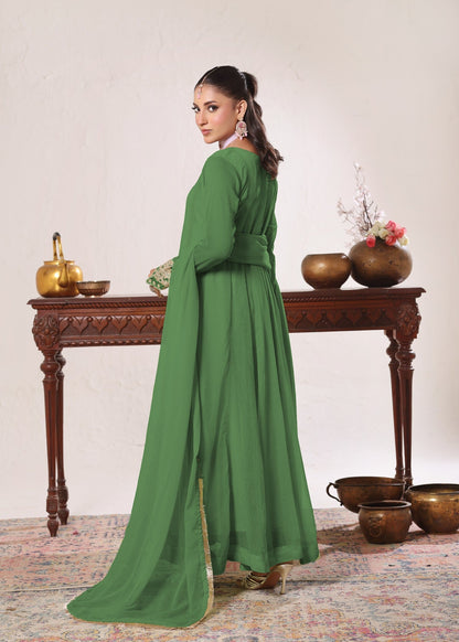 Pakistani Designer Green Chiffon Embroidered Salwar Kameez Online in KSA Riyadh Saudi Arabia Oman Bahrain Qatar