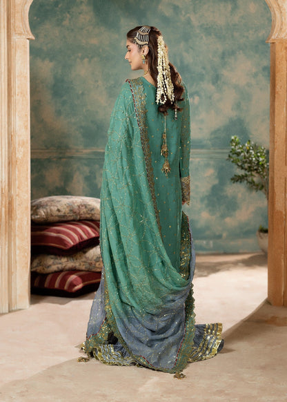 Pakistani Designer Green Chiffon Salwar Kameez Online in KSA Riyadh Saudi Arabia Oman Bahrain Qatar