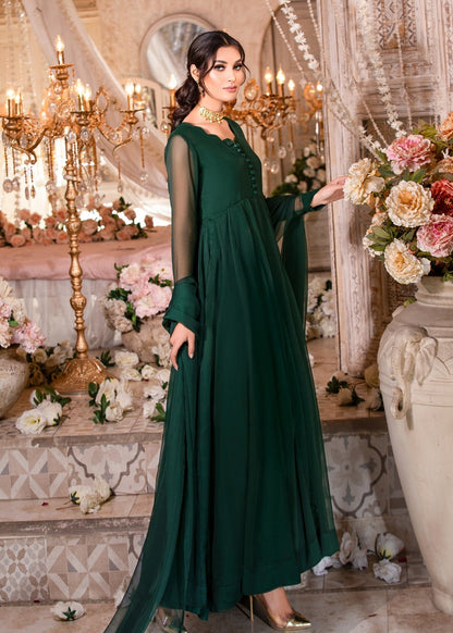 Pakistani Designer Green Chiffon Salwar Kameez Online in KSA Riyadh Saudi Arabia Oman Bahrain Qatar