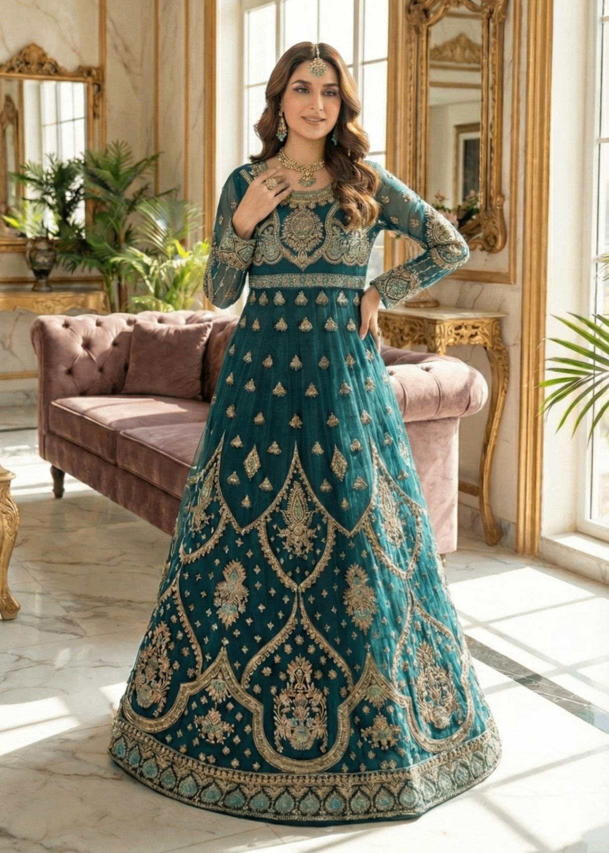 Pakistani Designer Green Organza Suit Online in KSA Riyadh Saudi Arabia Oman Bahrain Qatar